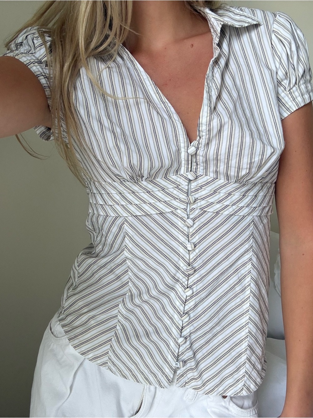 Guess White Striped Button-Front Women's Shirt